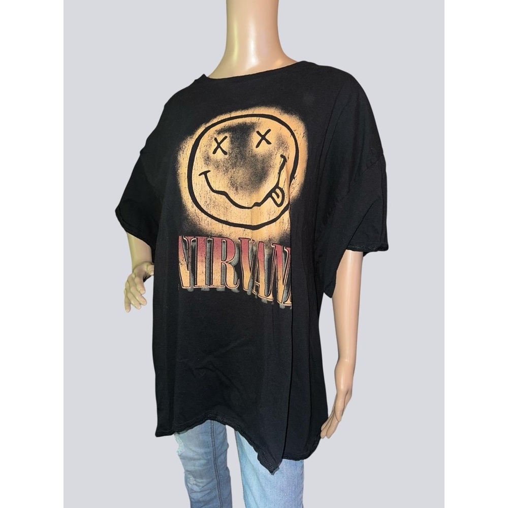 Nirvana Smiley Face Graphic Tee Black Oversized 3XL